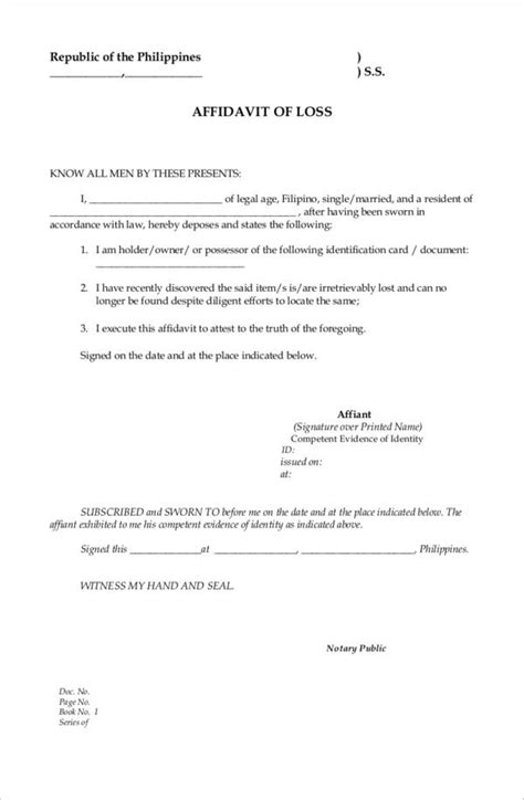 Sample Affidavit of Loss .